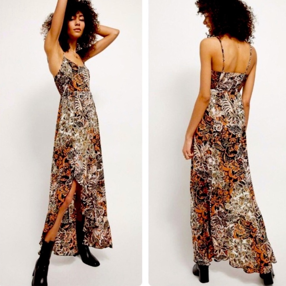 Free People Forever Yours Smocked Maxi Dress Orange Black Small
